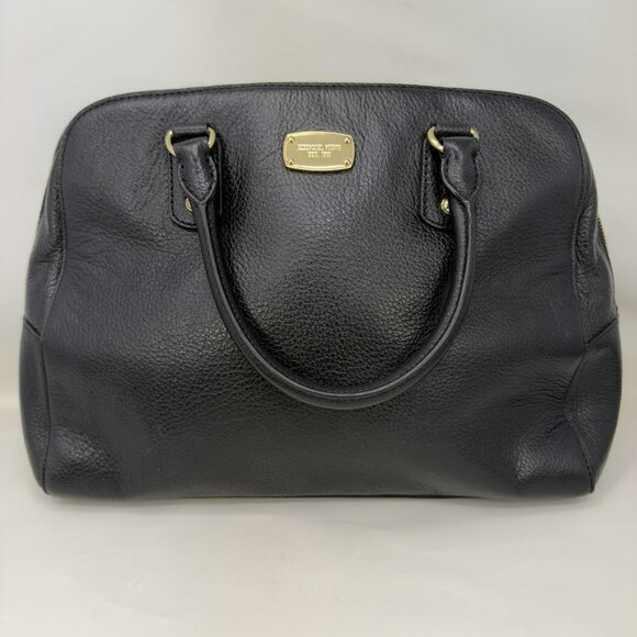 Michael Kors Leather Satchel Handbag Black Gold - Picture 1 of 8